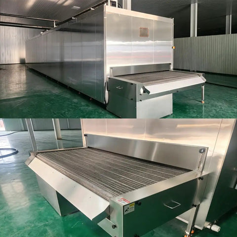 Top Shelf Industrial Tunnel Freezer With Sturdy Roller Conveyor Belt For Lightning Fast Individual Quick Freezing Of Prime Meat Seafood And Farm Fresh Veggies At Your Busy Food Shop showing stainless steel finish and conveyor ramp.