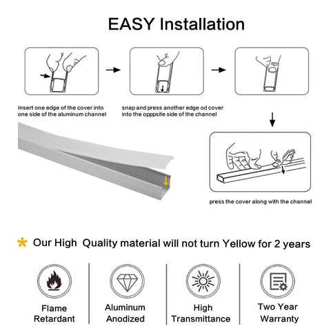 Installation guide for Bulk 10 Pack 6.6ft U Shape LED Aluminum Channel System With Milky Cover End Caps and Mounting Clips
