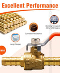 Beefy 3/8 Inch Brass Shut Off Ball Valve With Hose Barb Fittings For Water And Fuel Lines RV Gas Air Tubing Straight Inlet Petcock