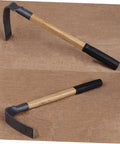 Heavy Duty Garden Hoe With Long Wooden Handle, Thick Steel Blade, Anti Skid Grip shown on a textured surface