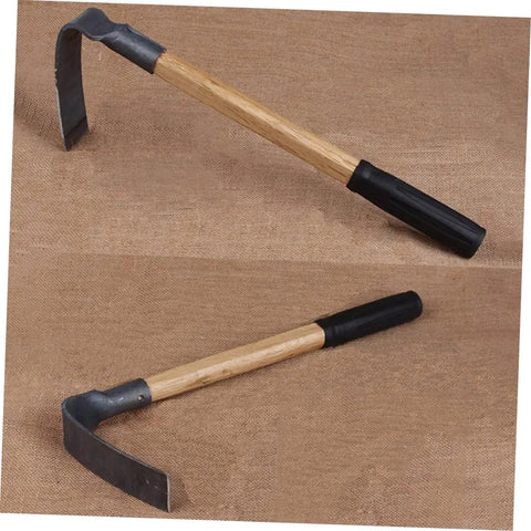 Heavy Duty Garden Hoe With Long Wooden Handle, Thick Steel Blade, Anti Skid Grip shown on a textured surface