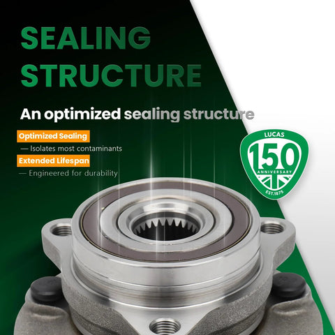 Close-up of front wheel hub and bearing assembly with focus on sealing structure for Hyundai Elantra and compatible models.