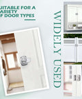 Rotary Bolt Latch Lock With Six Screws for cabinets, windows, and bathrooms, showing silver finish and installation examples on various doors.