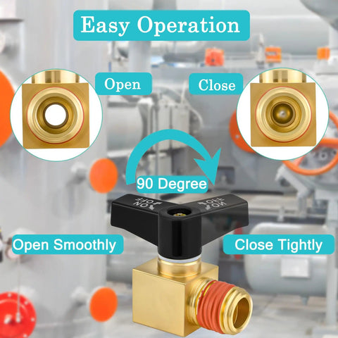 Heavy Duty Brass 4 Pack Air Compressor Drain Valve Set for 1/4 Inch NPT Ports, shown with easy operation instructions.