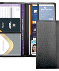 Dope Leopard Pattern Car Registration And Insurance Holder With Magnetic Closure Universal Document Organizer For License Cards And Glove Box Storage No More Rummaging Just Grab And Roll, open view showing multiple card slots.