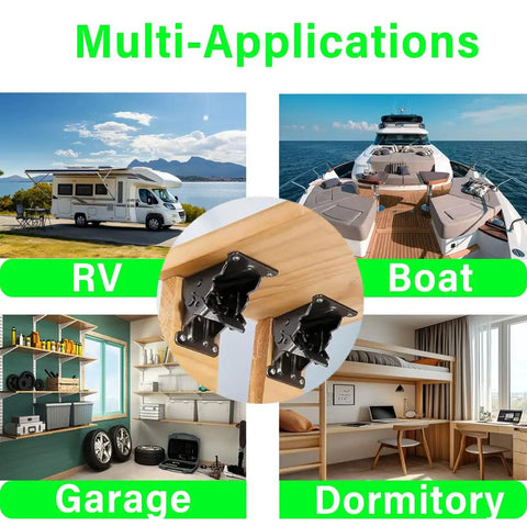 4 Pack Heavy Duty Folding Brackets With 0 90 180 Degree Self Lock Hinges for RVs, boats, garages, and dormitories