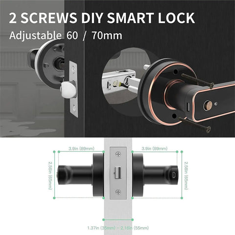 Biometric Fingerprint Door Lock With Keyless Entry, Lightning Fast 0.1 Second Unlock, Fits Standard Doors 1 3/8 to 2 1/8 In