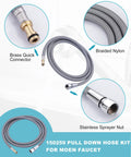 Heavy Duty Replacement Hose Kit Compatible With Moen Pull Down Kitchen Faucet Part 150259 with brass quick connector and braided nylon.