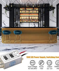 15W LED Power Supply Driver on bar counter, IP65 waterproof, 12V DC constant voltage for LED lighting, focus keyword not visible