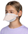 Individual wearing FluidShield N95 Respirator Mask With ASTM Level 3 Protection Small Orange Face Cover Comfort Fit