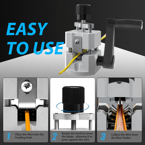 Heavy Duty Manual Wire Stripper Machine For 0.08 To 1 Inch Wires showing ease of use with drill attachment option