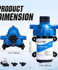 Dimensions of Quiet 12V RV Water Diaphragm Pump Replacement For Camper Marine Boat Travel Trailer And Off Grid Use On Demand Self Priming
