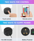 4 Pack 3D Night Light Kit With Remote For Acrylic Sheets, 16 Color LED Base, 4 Modes, control and power options displayed.