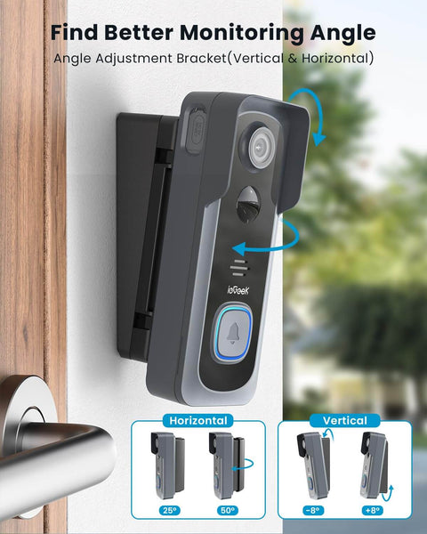 Installed 2K Wireless Doorbell Camera With Adjustable Mount No Monthly Fee Local SD Storage Real-Time Alerts Motion Detection 2-Way Talk With Voice Changer Built-In Chime 2.4GHz WiFi Pan And Tilt Angles Easy Install