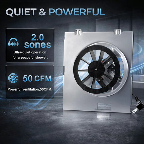 Upgrade Pure Copper Motor B Unit 50CFM Bathroom Exhaust Fan Replacement, showcasing quiet operation at 2.0 sones.