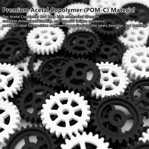 2-Pack POM-C Acetal Copolymer Round Rods Three-Quarters Inch Diameter, 10 Inch Length, Go-To High-Strength Engineering Plastic For Gears Bearings And Bushings, Non-Marring Fixture Material, Low Friction Wear-Resistant, Opaque White And Black gears