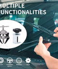 Car Wiper Arm Removal Tool And Battery Terminal Puller shown in use on windshield wipers with tool details highlighting functionality.