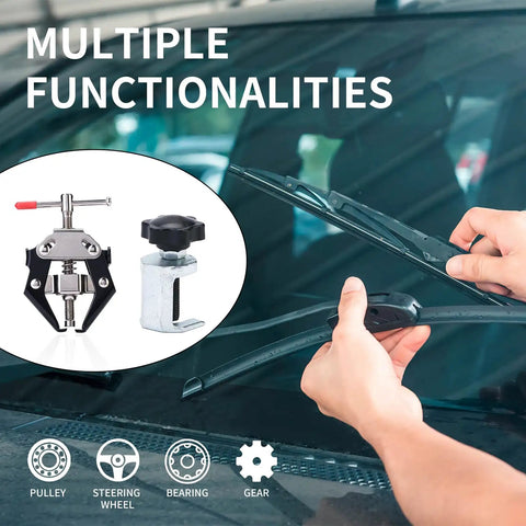 Car Wiper Arm Removal Tool And Battery Terminal Puller shown in use on windshield wipers with tool details highlighting functionality.