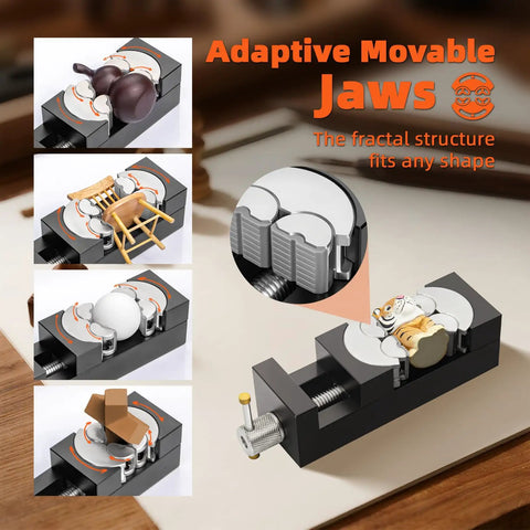 Self Adjusting Fractal Vise With Silicone Plugs For Non Marring Secure Grip Do It All Mini Drill Press And Bench Vise Clamp