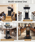 Slick Height Adjustable Standing Desk With Smooth Rolling Casters, Tilting Lectern Stand used in lecture hall, classroom, conference room, church.