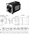 NEMA 23 stepper motor with mounting flange; black housing, silver front plate and shaft, plus engineering drawing showing 76 mm length and 1.2 N·m torque