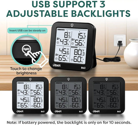 Indoor Outdoor Thermometer Wireless Weather Station With 3 Sensors, Digital Hygrometer Remote Temperature Humidity Monitor with USB backlit display.