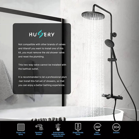 Thermostatic Rain Shower System With 9 Inch High Pressure Rain Shower Head And Handheld Set Matte Black Wall Mounted Shower Mixer