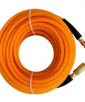 1/4 Inch By 100 Feet Hybrid Polymer Air Hose With Bend Restrictors, orange tubing, heavy duty compressor use, never kinking.