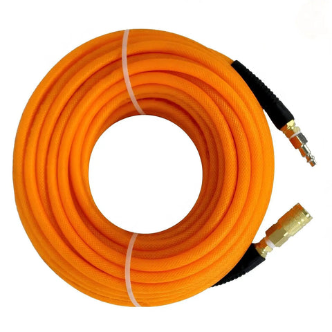 1/4 Inch By 100 Feet Hybrid Polymer Air Hose With Bend Restrictors, orange tubing, heavy duty compressor use, never kinking.