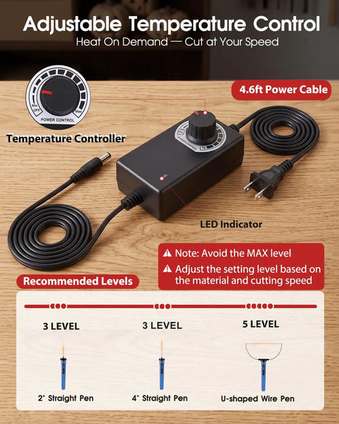 Adjustable temperature controller for Badass 3 In 1 Hot Wire Foam Cutter Kit with 4.6ft power cable and LED indicator