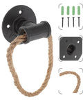 Vintage Rope Cabinet Knob And Drawer Pull Set In Black Iron Rustic Hardware For Kitchen Cabinets And Furniture, includes screws and plate detail.