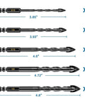 Front view of 10-pc masonry drill bit set with tungsten carbide tips in sizes 3/16–1/2 in (2x,4x,2x,1x,1x).