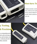 Pro Grade Network Tool Kit Set With Rock Solid Cable Tester And No Sweat Wire Strippers, RJ45 and telephone connectors shown.