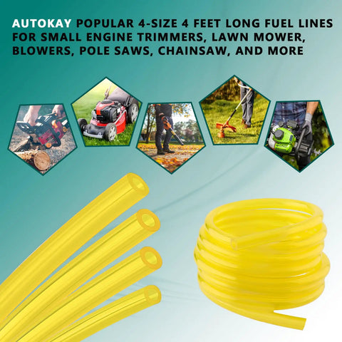 Four Size Small Engine Fuel Line Hose Kit For Lawn Mower Chainsaw Trimmer Blower And Other Gas Tools with yellow tubing