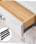Heavy Duty Under Mount Drawer Slides For Dressers And Cabinets Made From Solid Cold Rolled Steel installed in a white dresser drawer.