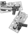 45 Degree Drop Down Hydraulic Cabinet Hinges Soft Close 2 Pack For Concealed Overlay Doors With Damping Mechanism Ideal For Kitchen Cabinets And Furniture, silver iron hinges on white background