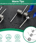 Close-up of pliers cutting torsion spring from All In One Stainless Steel Small Springs Kit With 115 Pieces Includes 45 90 120 Degree Torsion Springs With 6 Lap And 70 Pieces Of Six Size Compression Springs For Home Do It Yourself And Shop Repairs Wire Diameters From 0.5 To 2.5 Mm 29 Sizes.