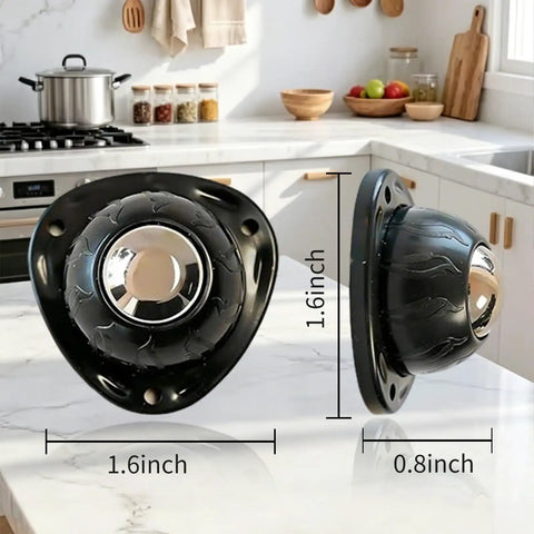 Self Sticking Furniture Caster Wheels Four Pack With Secure Grip Adhesive Pads Slick Rolling Ball Casters For Appliances Toolboxes And Plant Stands Quick Swap Mobility Boost on kitchen countertop with dimensions displayed.