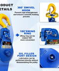 Heavy Duty 2 Ton Snatch Block With Hook 3 Inch Sheave 3 Eighths Inch Wire Rope Hauler Pulley For Offroad Recovery Towing And Logging Rugged Steel Corrosion Resistant Ideal For Trucks SUVs And Small Vans 2 Pack, blue steel block with yellow swivel hook