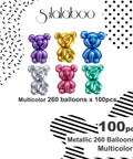 Six shiny bear shapes made from Metallic 260 Balloons Set, 100 Count Multicolor Latex Balloons For Birthday Parties.