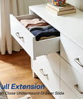 Top Notch Concealed Soft Close Undermount Drawer Slides 15 Inch Pair installed in a white dresser, holding folded clothes.