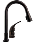 RV Pull Down Kitchen Sink Faucet With Side Lever Handle, High Arc Gooseneck Spout, Venetian Bronze Finish close-up view