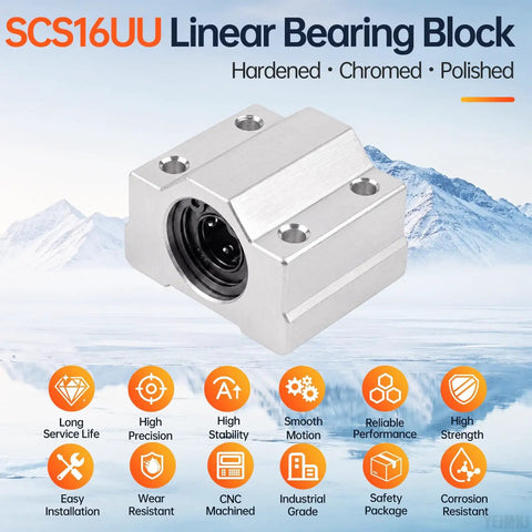 4 Pack SCS16UU Linear Bearing Blocks Precision Pillow Block For 16mm Shafts showing chromed bearings with black inner rings.