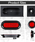 Trailer Lights Welded Mount Heavy Duty Steel Boxes Kit With 6 Inch Oval Red LED Tail Lights And 2 Inch Round Red LED Side Lights measurements