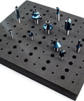 Killer Six And Half Inch Clear Acrylic Router Base Plate With Centering Pin And All The Right Screws Plus Foam Bit Caddy And Ten Piece Guide Bushing Set Straight Fire Shop Upgrade, with dense foam holder for router bits.