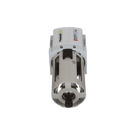 High Flow One Quarter Inch NPT Compressed Air Particulate Filter, 5 Micron Element, Poly Bowl With Guard, front view