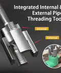 2 In 1 Pipe Threading Tool For Internal And External Threads 1/2 And 3/4 NPT, PVC PPR Re Threader Kit For Drill showcasing threading heads