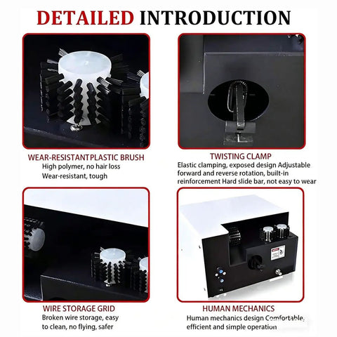 Detailed introduction of High Speed Automatic Wire Stripping Machine With Pneumatic Cutter And Twisting Function features wear-resistant brush and twisting clamp.