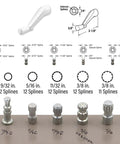 Casement Window Crank Handle Three Eighths Inch Bore Three And One Eighth Inch Reach White Diecast Construction No Fuss Easy Glide 360 Degree Operation Spline Socket Replacement Single Pack with size and spline specifications.