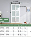 Double 18x84 White Frosted Glass Bifold Barn Door Set, 36x84 Inch With 40 Inch Hardware Kit Included displayed in a room setting